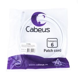 Патч-корд 4 пары, 2хRJ45, 3м, Кат.6, UTP, белый, LSZH, Cabeus PC-UTP-RJ45-Cat.6-3m-WH-LSZH