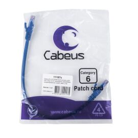 Патч-корд 4 пары, 2хRJ45, 0.3м, Кат.6, UTP, синий, LSZH, Cabeus PC-UTP-RJ45-Cat.6-0.3m-BL-LSZH