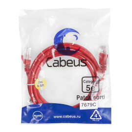 Патч-корд 4 пары, 2хRJ45, 2м, Кат.5e, UTP, красный, LSZH, Cabeus PC-UTP-RJ45-Cat.5e-2m-RD-LSZH