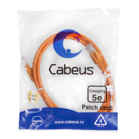 Патч-корд 4 пары, 2хRJ45, 1.5м, Кат.5e, UTP, оранжевый, PVC, Cabeus PC-UTP-RJ45-Cat.5e-1.5m-OR