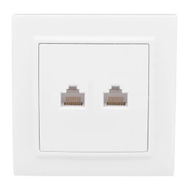 Розетка 2 порта RJ-45, белая, EKF