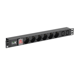 Блок розеток 19", 1U, 6 гнезд (Schuko)+2 гнезда, вход C13, с LED выкл, каб.2м, ITK PH12-6D2C131-P