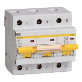 Выключатель автоматический ВА47-100 3Р 63А 10кА х-ка D, IEK MVA40-3-063-D
