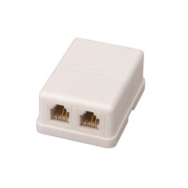 Розетка телефонная настенная, 2 порта RJ11/6P4C, REXANT 03-0002