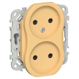 FLITE Розетка 2-местная без заземления с защитными шторками 10А РСш02-0-ФлЗ золотарник IEK