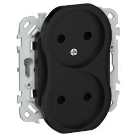 FLITE Розетка 2-местная без заземления без защитных шторок безвинтовое крепление 10А РС02-1-ФлЧ черн