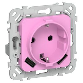 FLITE Розетка 1-местная с заземлением с защитными шторками 16А с USB A+A 3,1А РСЮша11-0-ФлПр пурпурн
