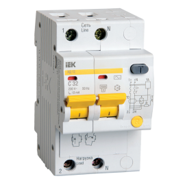 Автомат дифференциальный АД12 2Р 32А 10мА, IEK MAD10-2-032-C-010