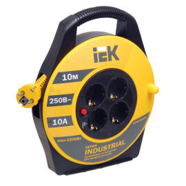 Удлинитель на катушке с т/з, 4 места, 2Р+PЕ/10м, 3х1,0мм2, IEK WKP14-10-04-10