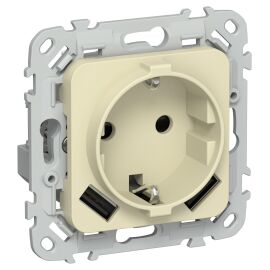 FLITE Розетка 1-местная с заземлением с защитными шторками 16А с USB A+A 3,1А РСЮша11-0-ФлН навахо I