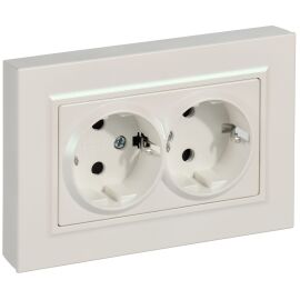 BRITE Розетка 2-местная с заземлением с защитными шторками плоская 16А в сборе РСшПл12-3-БрЖ жемчуг 