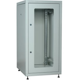 Шкаф напольный 19", 18U, 600х800мм, стекл. перед. дверь, задн. металл., серый, LINEA E ITK LE35-18U68-GM