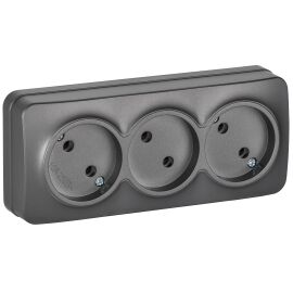 GLORY Розетка 3-местная для открытой установки без заземления без защитных шторок 10А РС23-2-ХСм ста