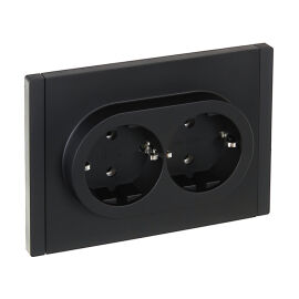 Розетка 2-местная с заземлением без защ. шторок, 16А FP124, черная, IEK FP-R21-16-1-K02