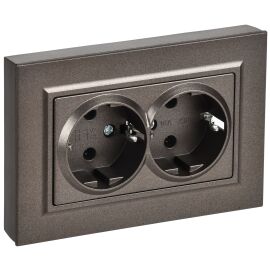 BRITE Розетка 2-местная с заземлением без защитных шторок плоская 16А в сборе РСПл12-3-БрТБ темная б