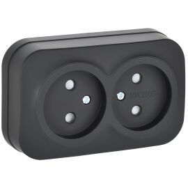 GLORY Розетка 2-местная для открытой установки без заземления с защитными шторками 10А РСш22-2-ХЧм ч