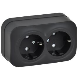 GLORY Розетка 2-местная для открытой установки с заземлением с защитными шторками 16А РСш22-3-ХЧм че