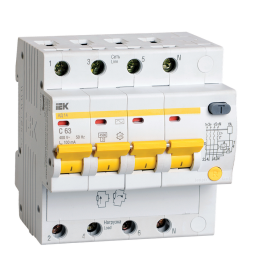 Автомат дифференциальный АД14 4Р 63А 100мА, IEK MAD10-4-063-C-100