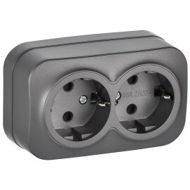 GLORY Розетка 2-местная для открытой установки с заземлением без защитных шторок 16А РС22-3-ХСм стал