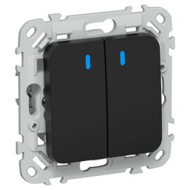 FLITE Выключатель 2-клавишный с индикацией 10А ВС12-1-1-ФлЧ черный IEK