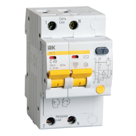Автомат дифференциальный АД12 2р 40А 10мА, IEK MAD10-2-040-C-010