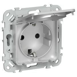 FLITE Розетка с заземлением с защитными шторками и крышкой 16А IP44 РСшкр11-0-44-ФлА алюминий IEK