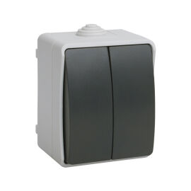 Выключатель 2-клавишный, для открытой установки, IP54, ВС20-2-0-ФСр, серый, IEK EVS20-K03-10-54-DC