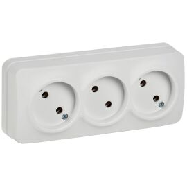 GLORY Розетка 3-местная для открытой установки без заземления без защитных шторок 10А РС23-2-ХБм бел