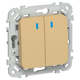 FLITE Выключатель 2-клавишный с индикацией 10А ВС12-1-1-ФлШм шамуа IEK