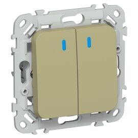 FLITE Выключатель 2-клавишный проходной с индикацией 10А ВС62-1-1-ФлО оливковый IEK