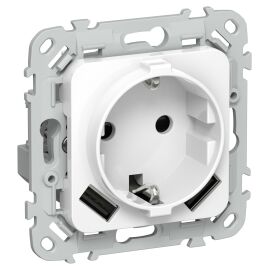 FLITE Розетка 1-местная с заземлением с защитными шторками 16А с USB A+A 3,1А РСЮша11-0-ФлБ белый IE