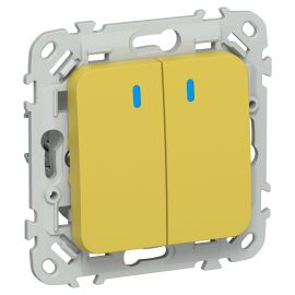 FLITE Выключатель 2-клавишный с индикацией 10А ВС12-1-1-ФлЖК желтый карри IEK