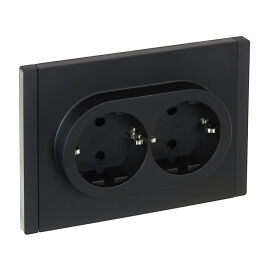 Розетка 2-местная с заземлением с защ. шторками, 16А FP123, черная, IEK FP-R24-16-1-K02
