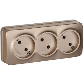 GLORY Розетка 3-местная для открытой установки без заземления без защитных шторок 10А РС23-2-ХШм шам