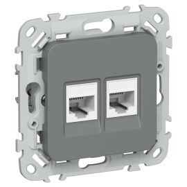 FLITE Розетка 2-местная RJ45/RJ11 категория 5Е/3 UTP РКТ5е/3-2-0-ФлМА мокрый асфальт IEK