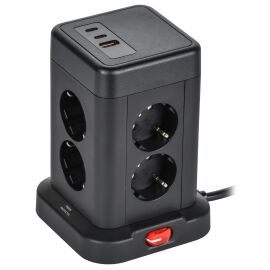 DOMINIC Удлинитель У08K 8 мест 2P+PE 1,5м 3х1,0мм2 16А/250В USB A+C 20Вт черный IEK