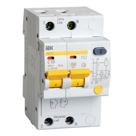 Автомат дифференциальный АД12 2Р 50А 100мА, IEK MAD10-2-050-C-100