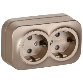 GLORY Розетка 2-местная для открытой установки с заземлением с защитными шторками 16А РСш22-3-ХШм ша