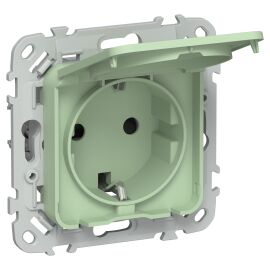 FLITE Розетка с заземлением с защитными шторками и крышкой 16А IP44 РСшкр11-0-44-ФлФ фисташковый IEK