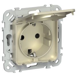 FLITE Розетка с заземлением с защитными шторками и крышкой 16А IP44 РСшкр11-0-44-ФлШ шампань IEK