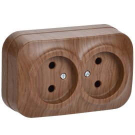 GLORY Розетка 2-местная для открытой установки без заземления без защитных шторок 10А РС22-2-ХД дуб 