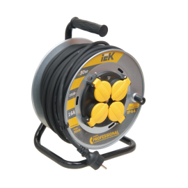 Удлинитель на катушке с т/з, 4 места, 2Р+PЕ/30м, 3х2,5мм2, IP44, IEK WKP17-16-04-30-44