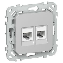 FLITE Розетка 2-местная RJ45/RJ11 категория 6/3 UTP РКТ6/3-2-0-ФлА алюминий IEK