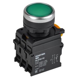 Кнопка с подсветкой d=22мм 1NO+1NC зелёная MASTER IEK