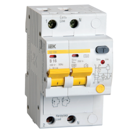 Автомат дифференциальный АД12М 2Р B16 30мА, IEK MAD12-2-016-B-030