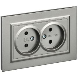 BRITE Розетка 2-местная без заземления с защитными шторками 10А в сборе РСш12-2-БрС сталь IEK