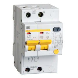 Автомат дифференциальный АД12 2Р 63А 300мА, IEK MAD10-2-063-C-300