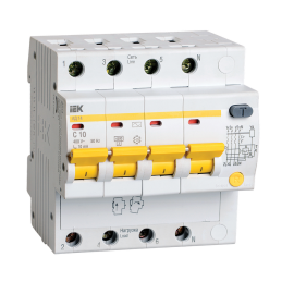Автомат дифференциальный АД14 4Р 10А 10мА, IEK MAD10-4-010-C-010