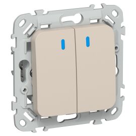 FLITE Выключатель 2-клавишный с индикацией 10А ВС12-1-1-ФлЛ льняной IEK