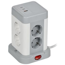 DOMINIC Удлинитель У08K 8 мест 2P+PE 1,5м 3х1,0мм2 16А/250В USB A+C 20Вт серый IEK